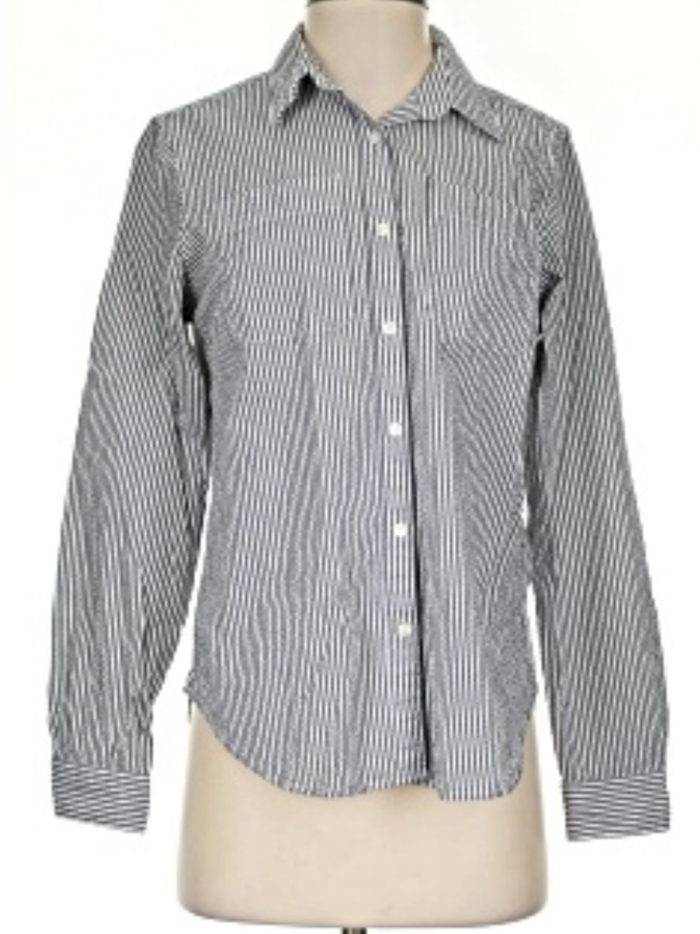 L.L. Bean Black and White Striped Dress Shirt